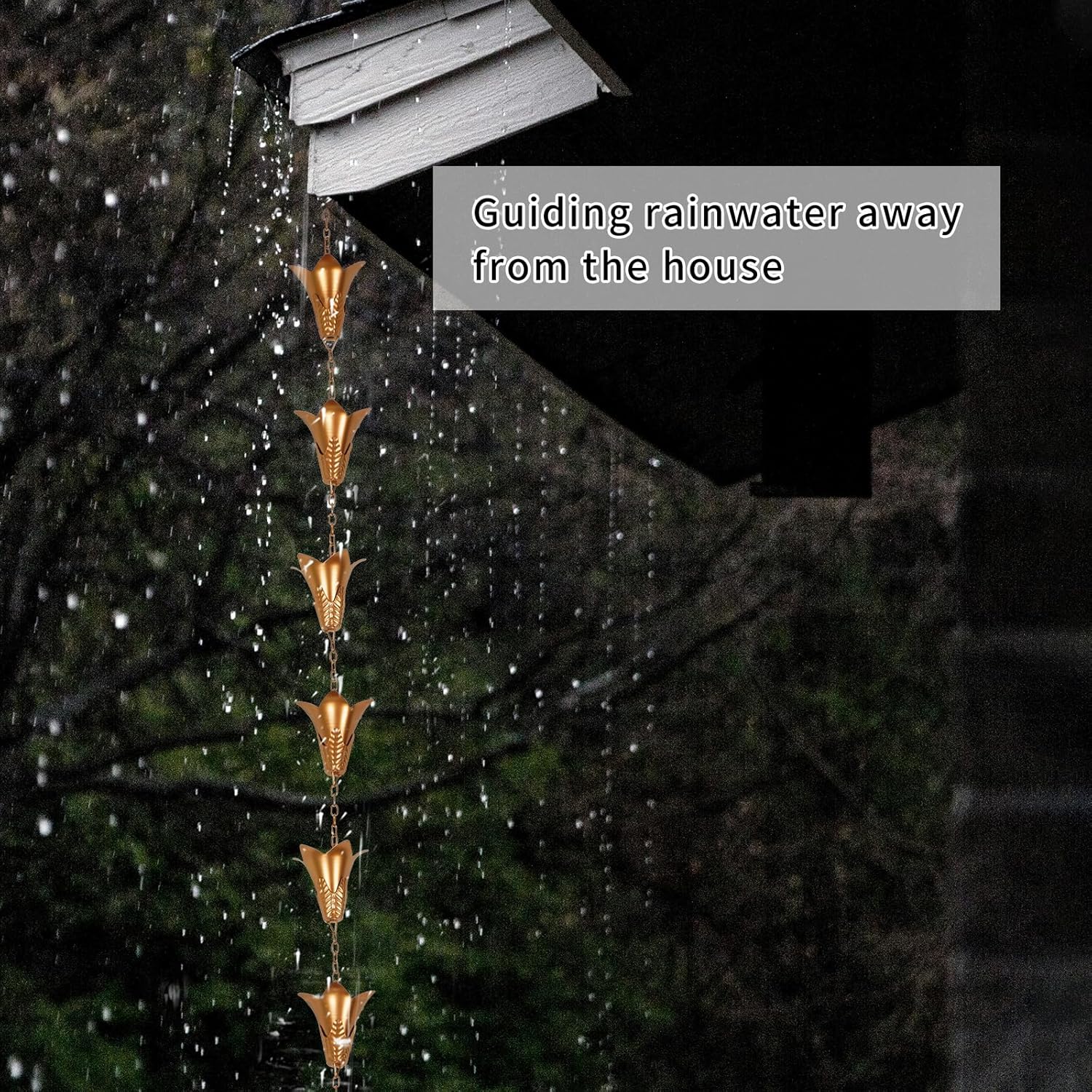 Topadorn Rain Chain Iron Gutter Chains with 12 Rain Collector Thick Iron Flower Cups Garden Decoration, 8.5 FT Rain Chain for Outdoor Ornament, Replacement for Downspout