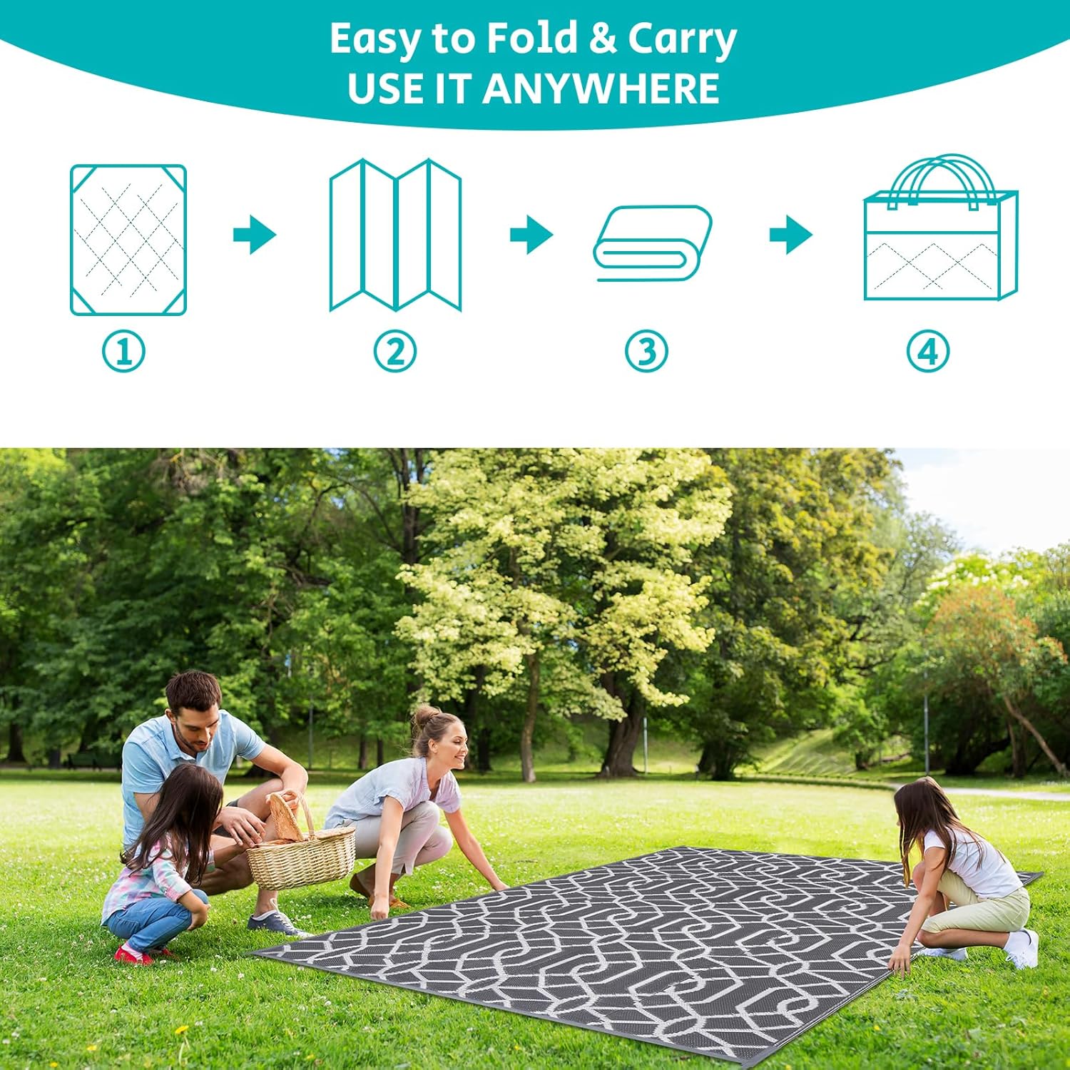 HEBE Outdoor Rug Waterproof 8x10, Reversible Plastic Straw Rug RV Camping Rug, Indoor Outdoor Patio Mat Clearance, Outside Carpet for Porch,Deck,Camper,Balcony,Backyard,Picnic
