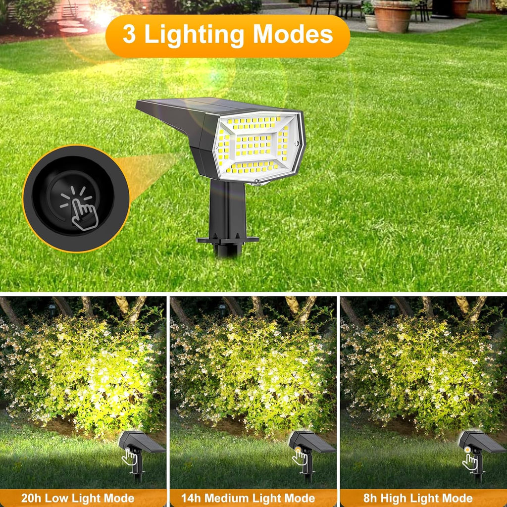 Fabrito 72 LEDs Solar Spot Lights Outdoor Waterproof, 3 Modes Landscape Spotlights, Dusk to Dawn Solar Powered Flood Wall Lights for Outside, Solar Garden Lights for Yard Porch 2 Pack (Cool White)