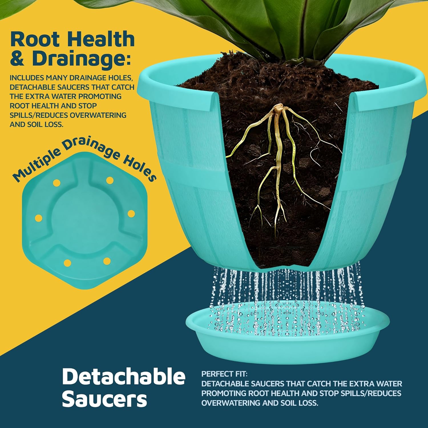 10-Inch Whiskey Barrel Planters Outdoor Pack of 2 - Durable Plastic Plant Pots for Indoor & Outdoor Use with Drainage & Saucer, Lightweight Rustic Barrel Planters for Flowers, Herbs & Small Plants