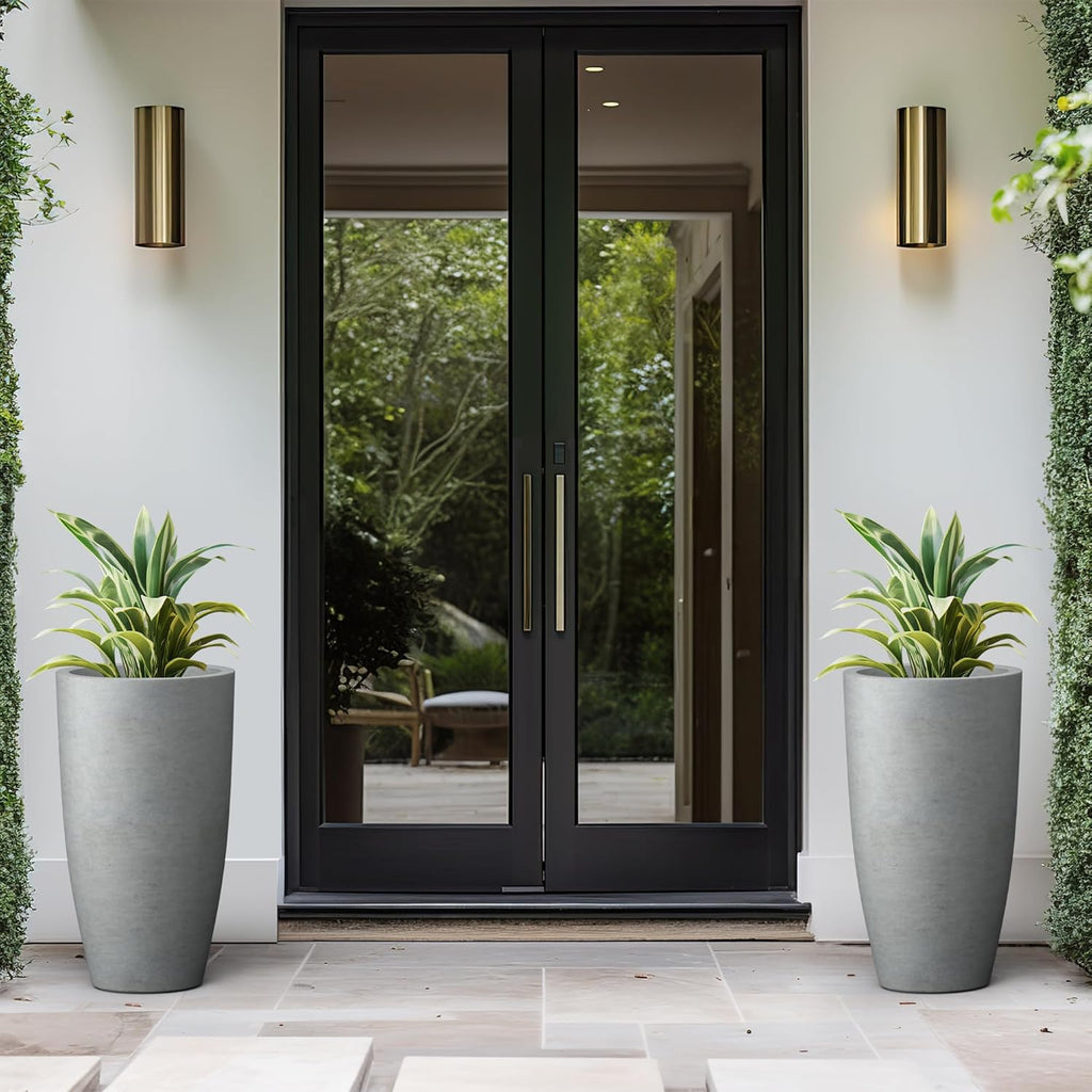 Kante 23.6" H Natural Concrete Tall Planters (Set of 2), Large Outdoor Indoor Decorative Plant Pots with Drainage Hole and Rubber Plug, Modern Style for Home and Garden