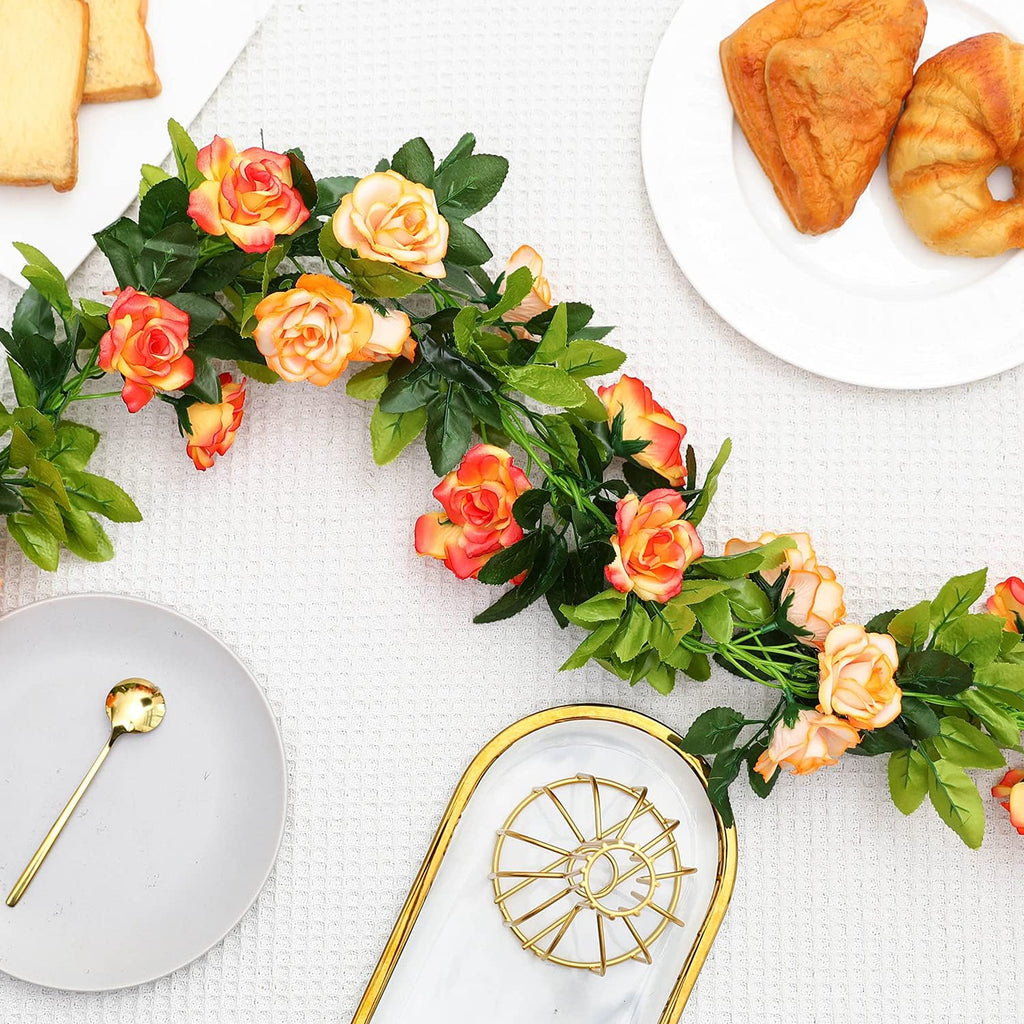 JUSTOYOU 2 Pack (15.8FT) Fake Rose Garland, Artificial Rose Vines Flowers Hanging Silk Rose Vine Wedding Home Backdrop Party Arch Arrangement Decoration