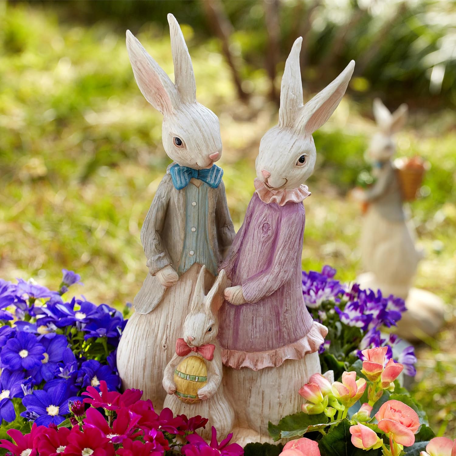 Topadorn Rabbit Family Statue Home Decor Resin Sculptured Hand Painted Figurine Creative Craft Cute Decoration Gift for Kids Womens Decorative Garden Yard Room