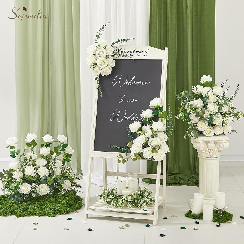 Serwalin 60 PCS White Roses Artificial Flowers, Ivory Fake Artificial Roses, Silk White Roses for Bridal Bouquet Wedding Centerpieces Table Arrangement Party Home Decor