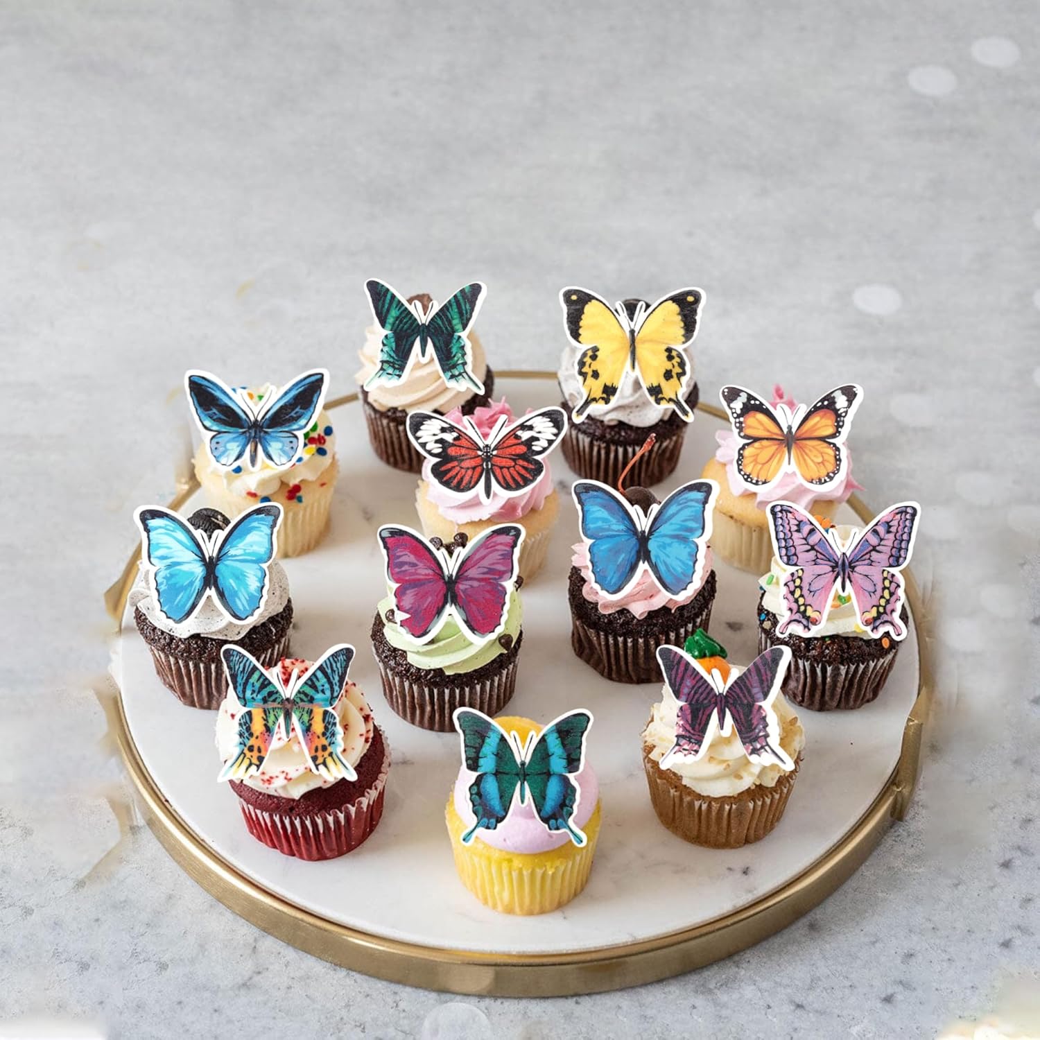 60 PCS Edible Butterfly Cupcake Toppers Wafer Paper Butterflies Cupcake Picks Butterfly Birthday Decorations for Edible Butterflies Theme Birthday Wedding Party Cake Decoration Supplies Colorful