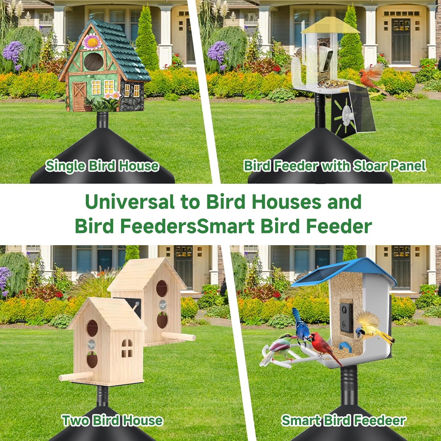 Smart Bird Feeder Pole with Squirrel Baffle & Bath-Heavy Duty Adjustable 3-6.6ft Universal Stand Mount for Backyard&Outdoor Bird Houses/Cameras (80'Pole-Baffle)