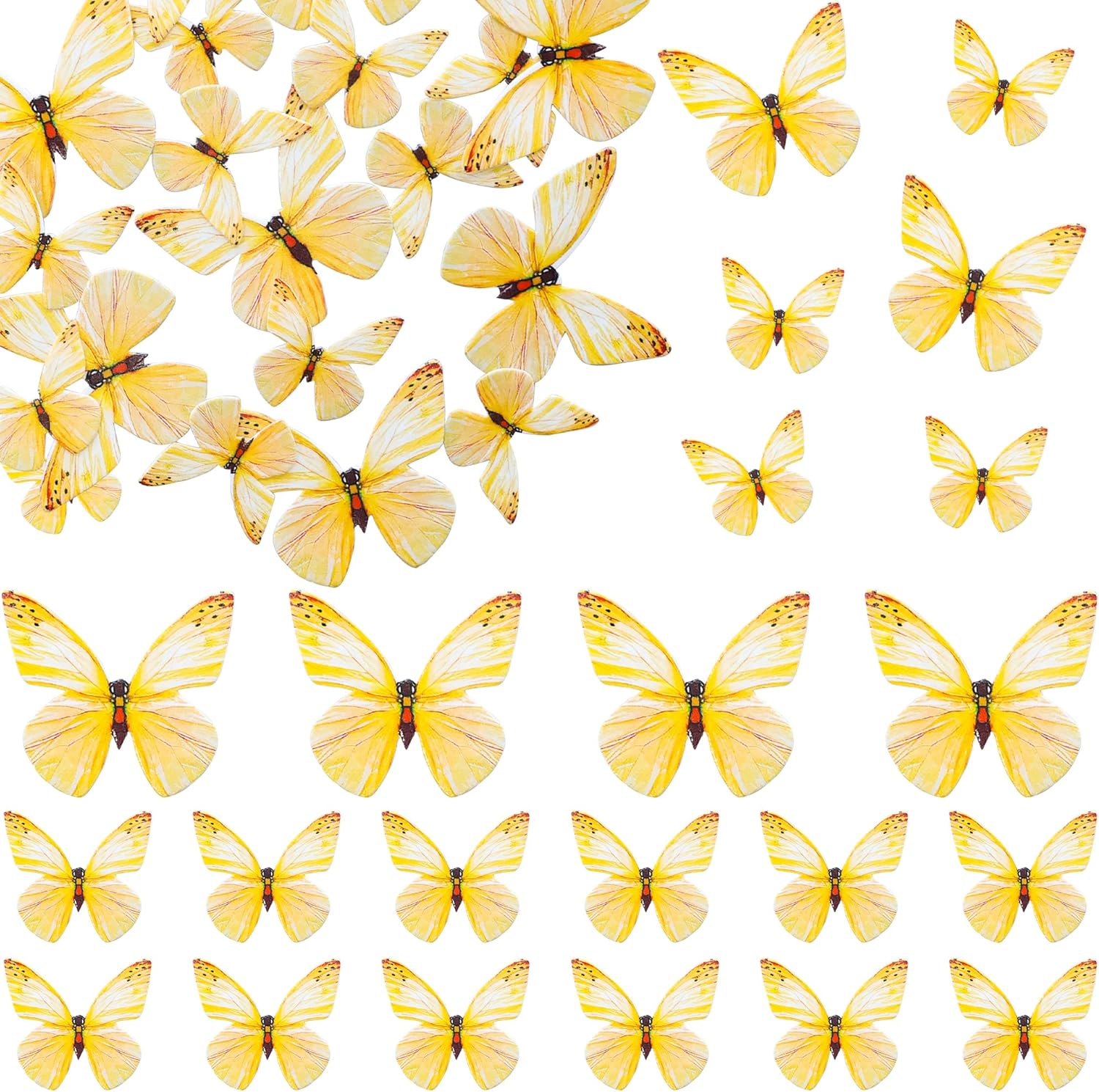 Ephlyn 72Pcs Edible 3D Realistic Cupcake Toppers - Cute Butterfly Cake Picks for Baby Shower, Boys Girls Birthday Party Decorations - Yellow