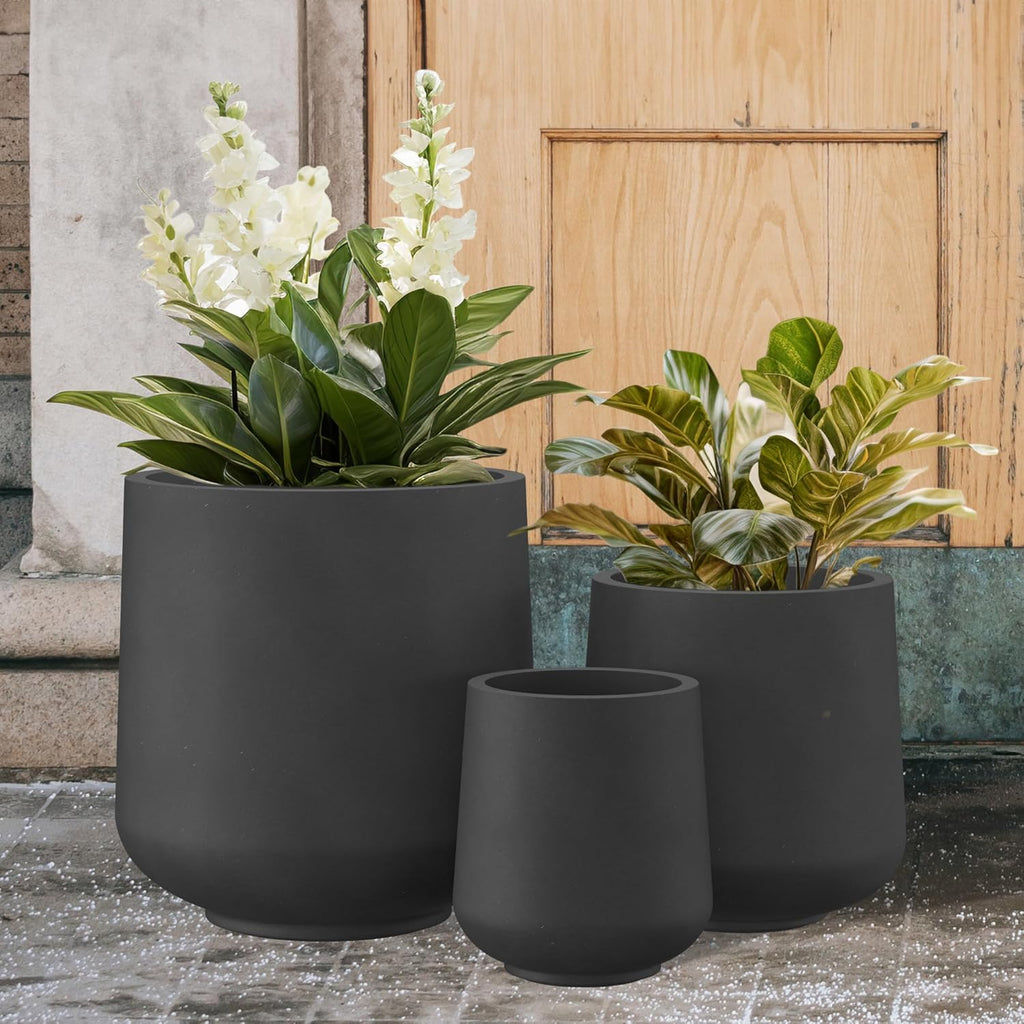 Kante 15.3"+11.6"+8.2" Dia Round Concrete Planter, Large Outdoor Indoor Planter Pots Containers with Drainage Holes and Rubber Plug for Home Garden Patio, Black