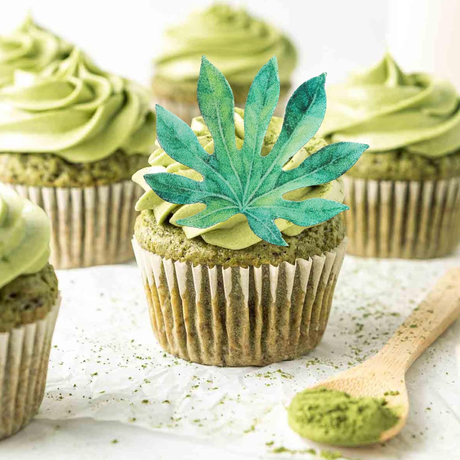 60 PCS Edible Tropical Turtle Leaves Cupcake Toppers Palm Leaves Cupcake Picks Hawaii Luau Party Decorations for Jungle Plant Leaf Summer Tropical Theme Baby Shower Birthday Party Decorations Green