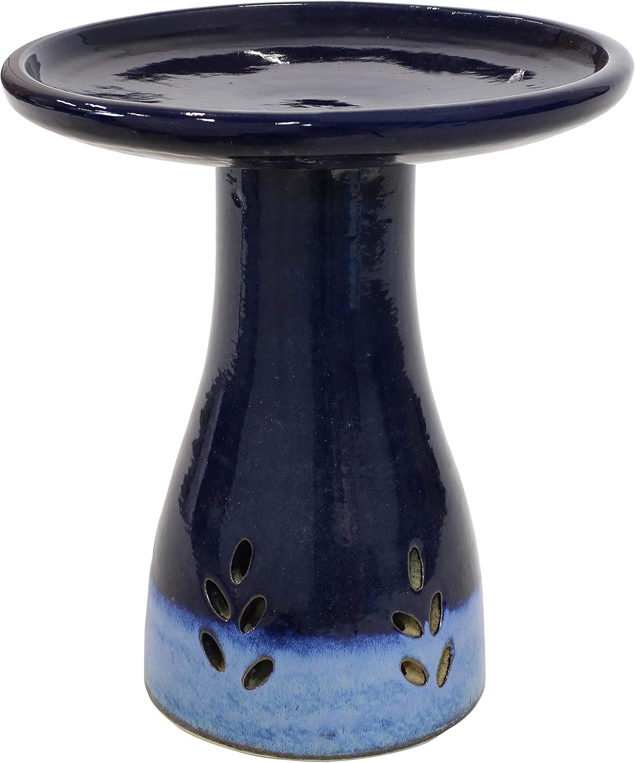 Sunnydaze 21" H Ceramic Bird Bath for Outside - Hand-Painted Outdoor Bird Bath Bowl, UV/Frost-Resistant Finish - Dark Blue - Cut Out Pedestal