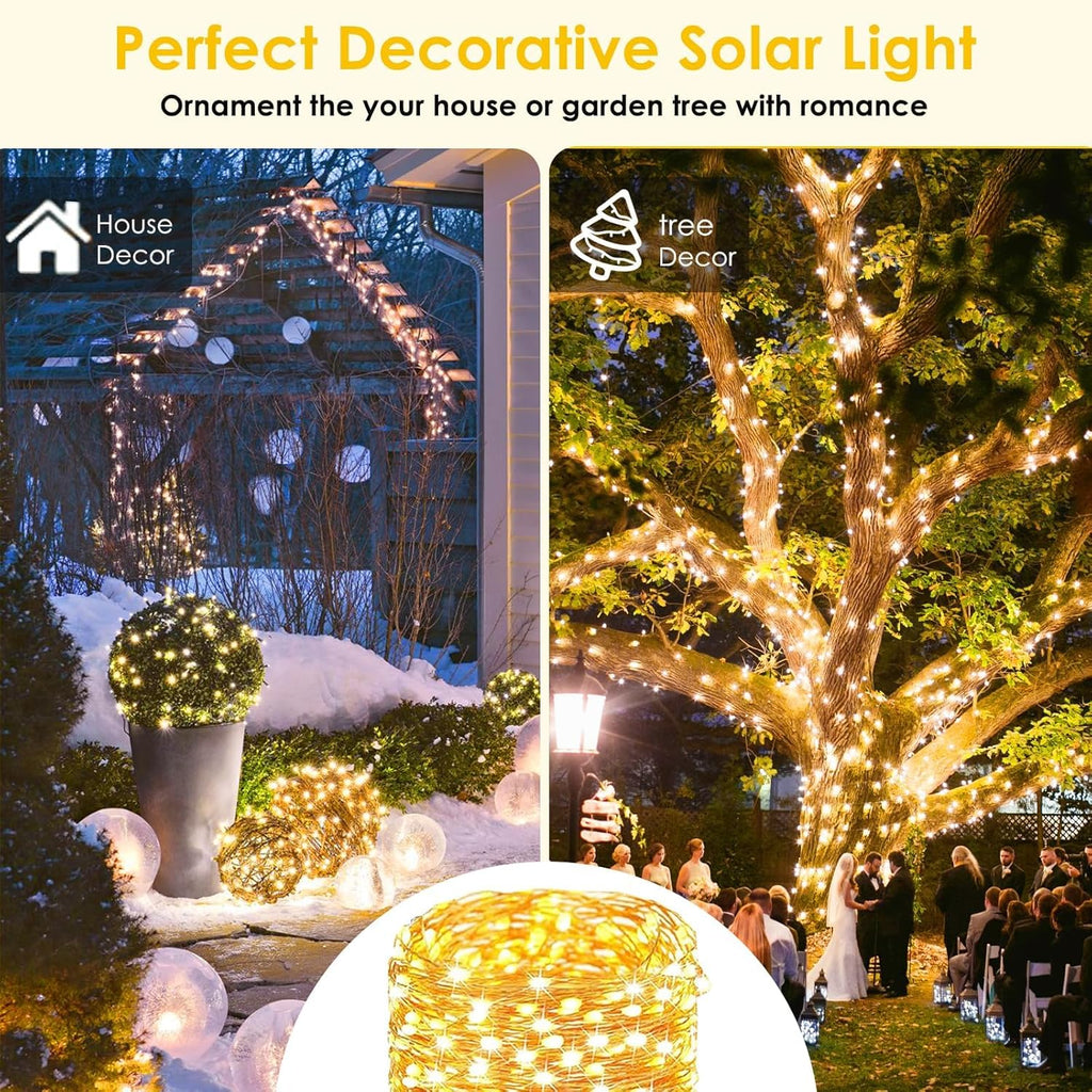 2-Pack Solar String Lights for Outside, Total 200LED Solar Fairy Lights Waterproof, Outdoor Twinkle Light Copper Wire 8 Modes Fairy Light for Xmas Tree Party Wedding Decor (Warm White)