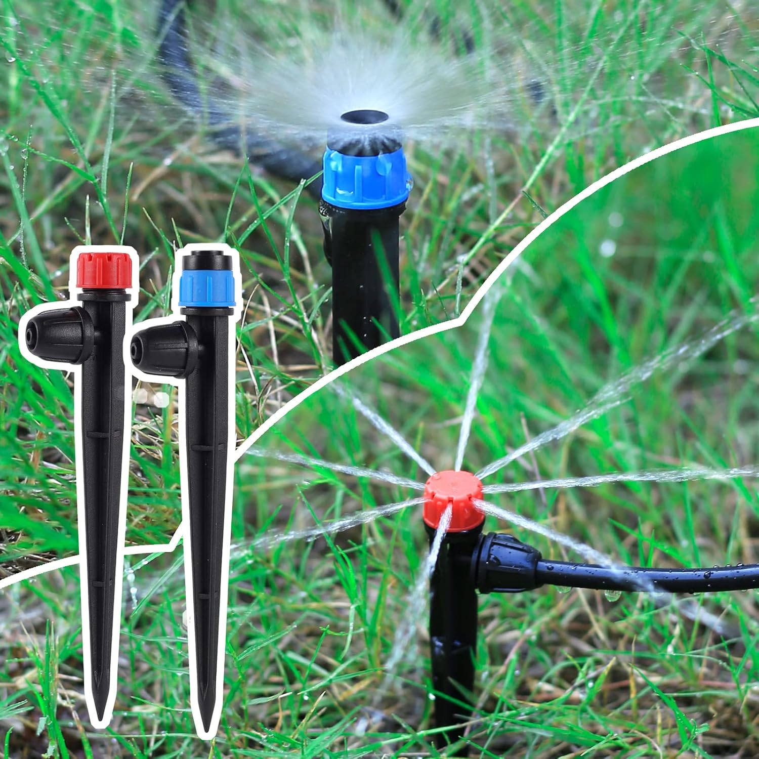 Drip Irrigation Emitters with Adjustable 360 Degree Water Flow Drippers for 1/4 inch Tubing,25pcs Drippers Sprayer 25pcs Drip Irrigation Emitters Perfect (25pcs-Colorful*13 Sprayer*12 Drip)