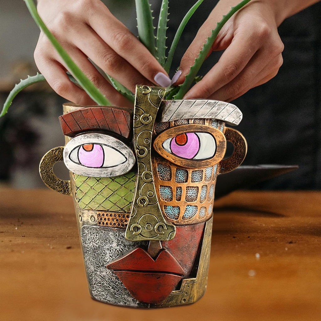 Abstract Face Planters Pots Head,Unique Head Planter for Indoor Plants,Funny Face Flower Pot,Colorful Plant Pots for Outdoor Garden Decor and Home Art Decoration(Classic)