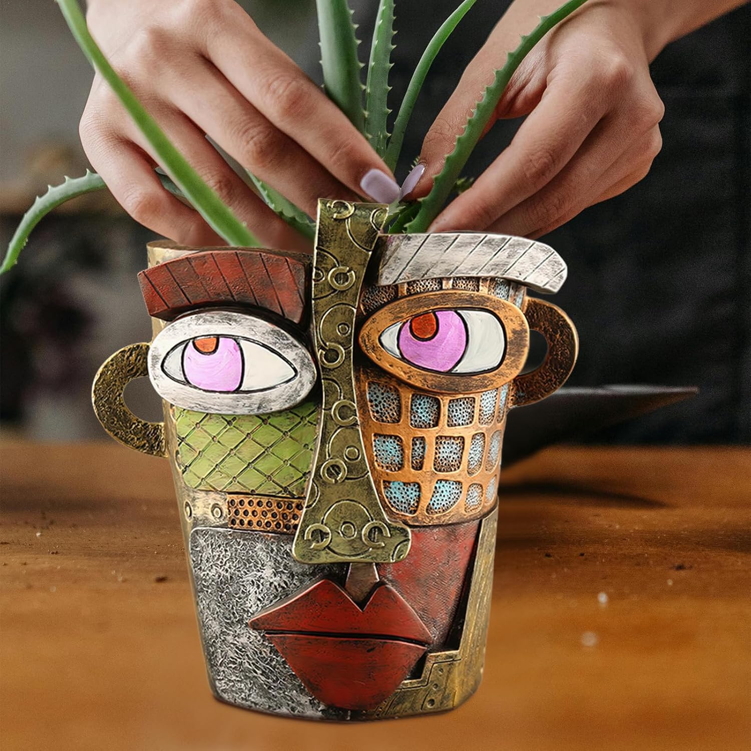 Abstract Face Planters Pots Head,Unique Head Planter for Indoor Plants,Funny Face Flower Pot,Colorful Plant Pots for Outdoor Garden Decor and Home Art Decoration(Classic)