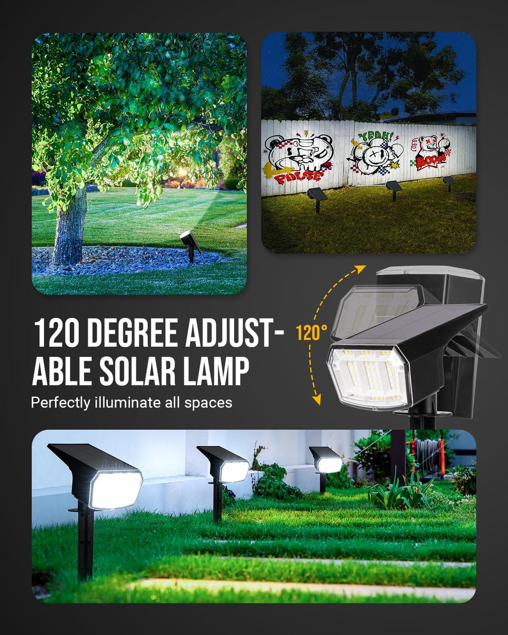 Solar Spot Lights Outdoor Waterproof IP65 Landscape Spotlights 63 LEDs 3 Lighting Modes Solar Spot Lights for Outside, Backyard, Garden, Garge, House-4 Pack Warm White