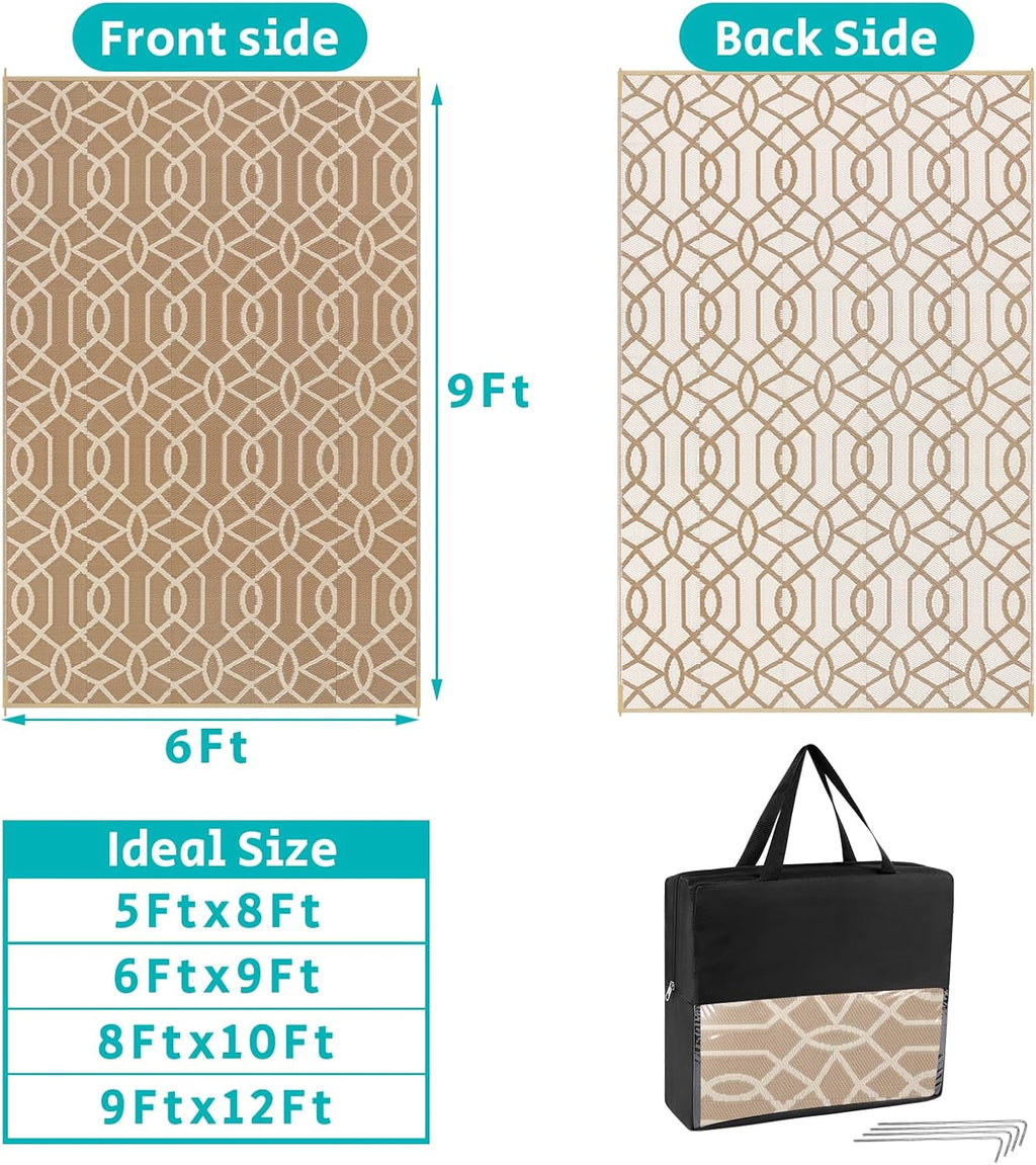 HEBE Outdoor Rug Waterproof 6x9, Reversible Plastic Straw Rug RV Camping Rug, Indoor Outdoor Patio Mat Clearance, Outside Carpet for Porch,Deck,Camper,Balcony,Backyard,Picnic