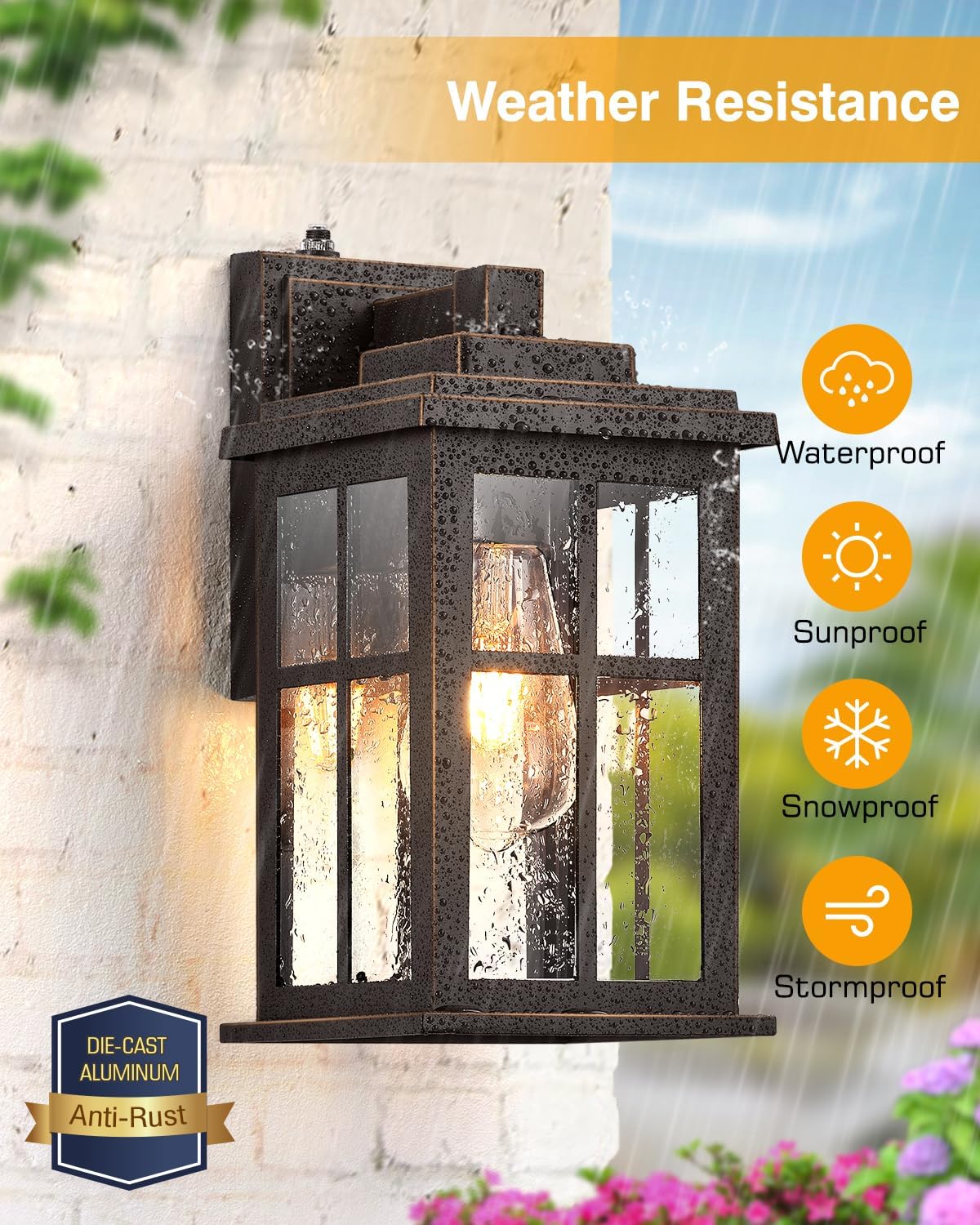 Anti-Rust Dusk to Dawn Outside Lights, 2-Pack Oil Rubbed Bronze Exterior Lighting Fixtures, Easy-to-Install Waterproof Modern Outdoor Wall Light for Porch, Garage, Front Door