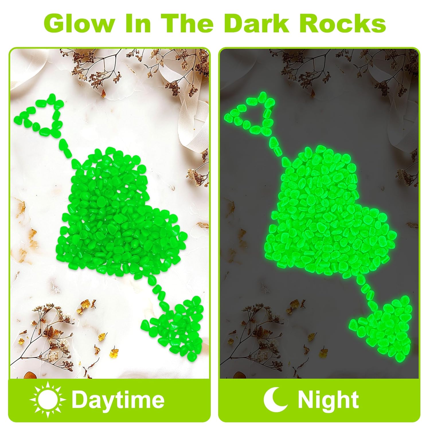 3000pc Glow in Dark Pebbles Glowing Rocks for Garden Outdoor Glow in The Dark Garden Stones Green Fish Tank Rocks Aquarium Rocks Glowing Rocks Outdoor for Driveway Walkway,Green