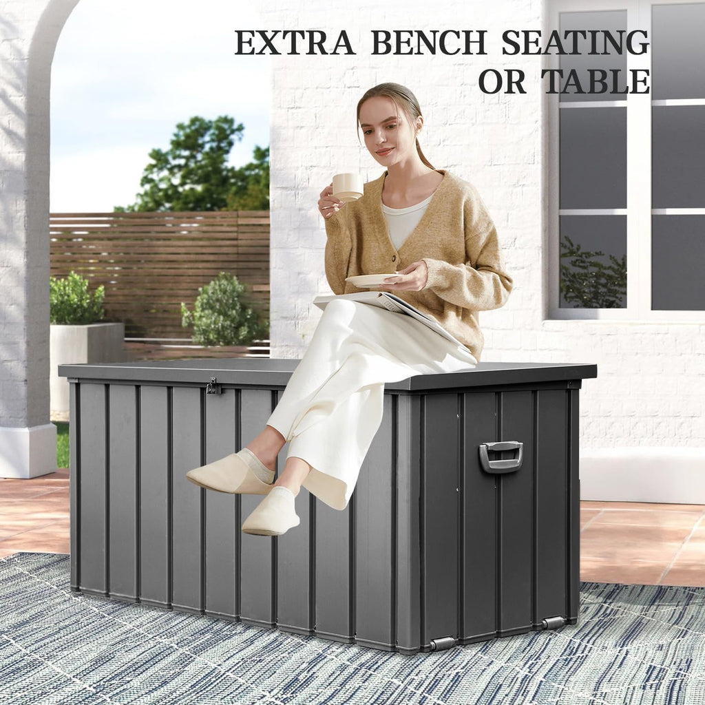 Domi 100-Gallon Outdoor Storage Box – Waterproof, Lockable Storage Cabinet for Patio Furniture, Garden Tools & Pool Supplies – Large Metal Storage for Cushions, Toys & More