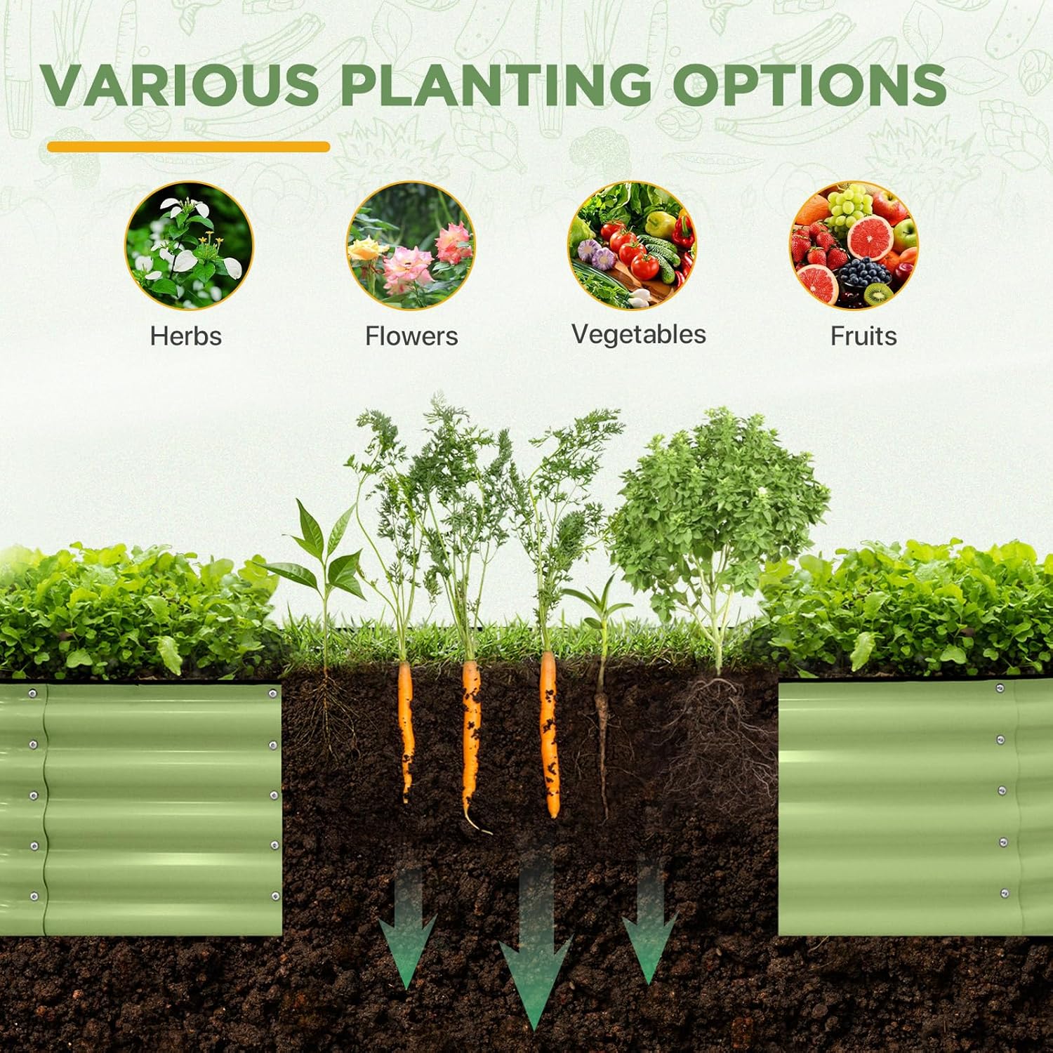 EAGLE PEAK 2-Tier Galvanized Raised Garden Bed Planters, Planter Boxes Outdoorfor Vegetables, Flowers and Herbs, Assembly Modular - 33in Overall Height, 41'' L x 43'' W, Olive Green