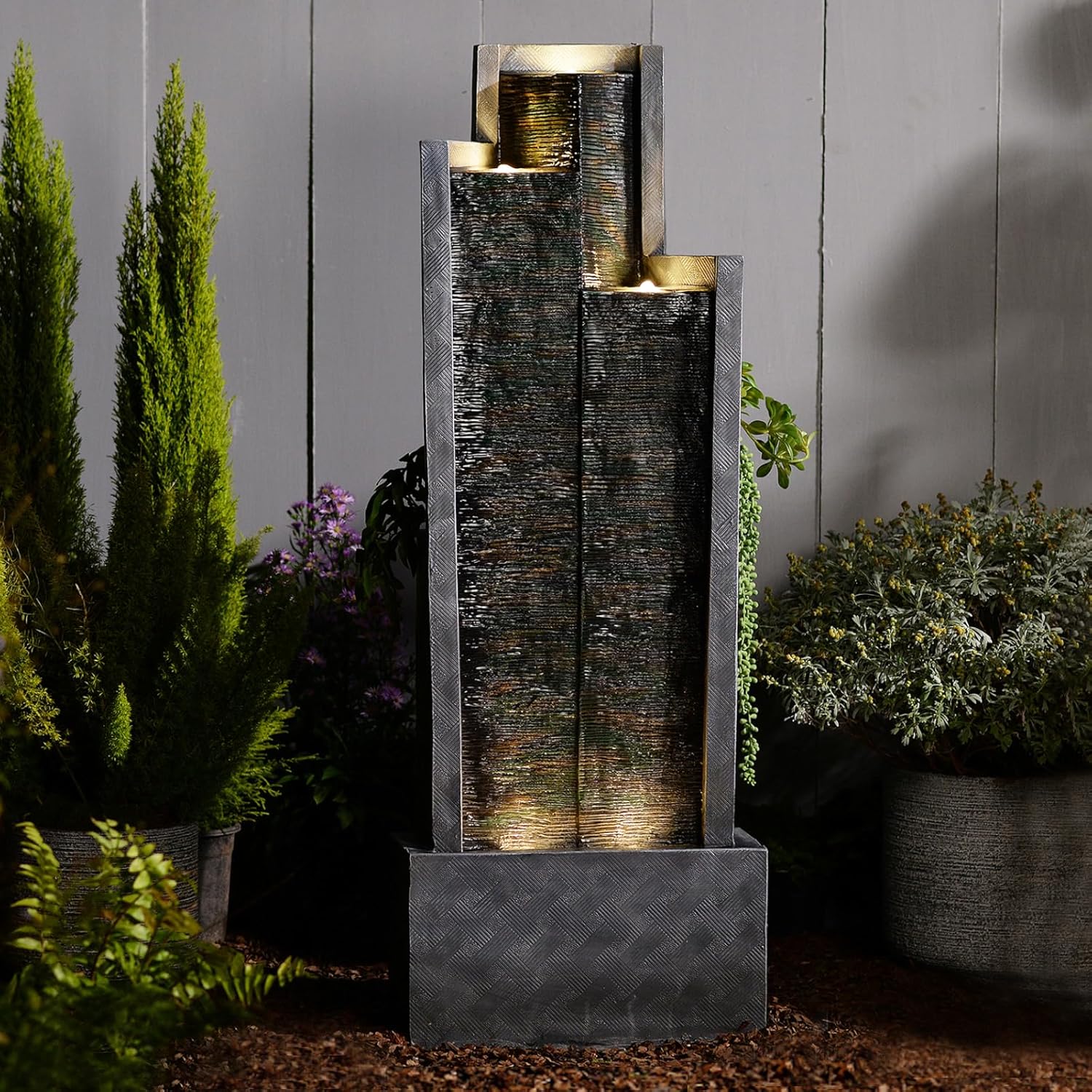 49.6" H Modern Water Outdoor Fountain,Garden Cascading Indoor Resin Water Fountains Tall Floor - Standing Fountain with LED Light for Patio, Yard, Deck and Home Decor