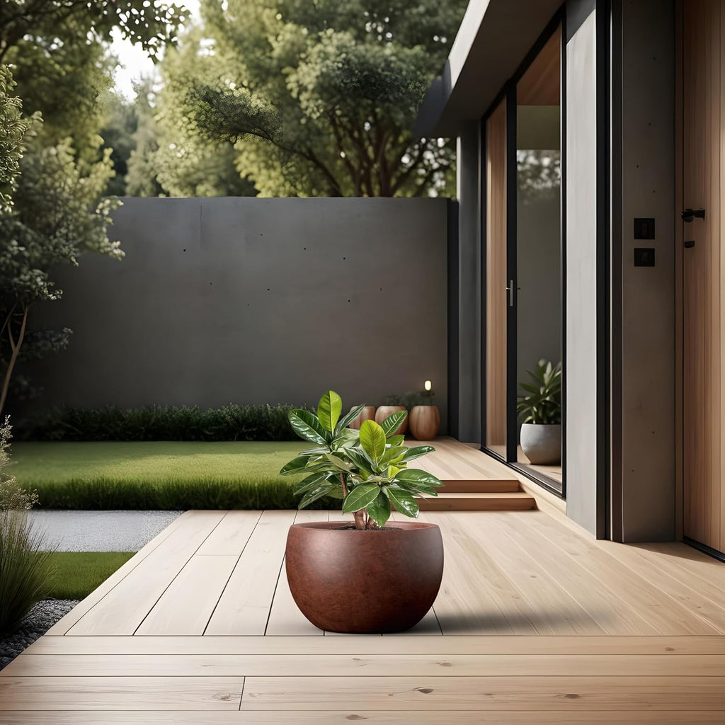 Kante 19.9" Dia Round Concrete Planter, Outdoor/Indoor Large Bowl Plant Pots with Drainage Hole and Rubber Plug for Garden Patio Balcony Home, Rusty