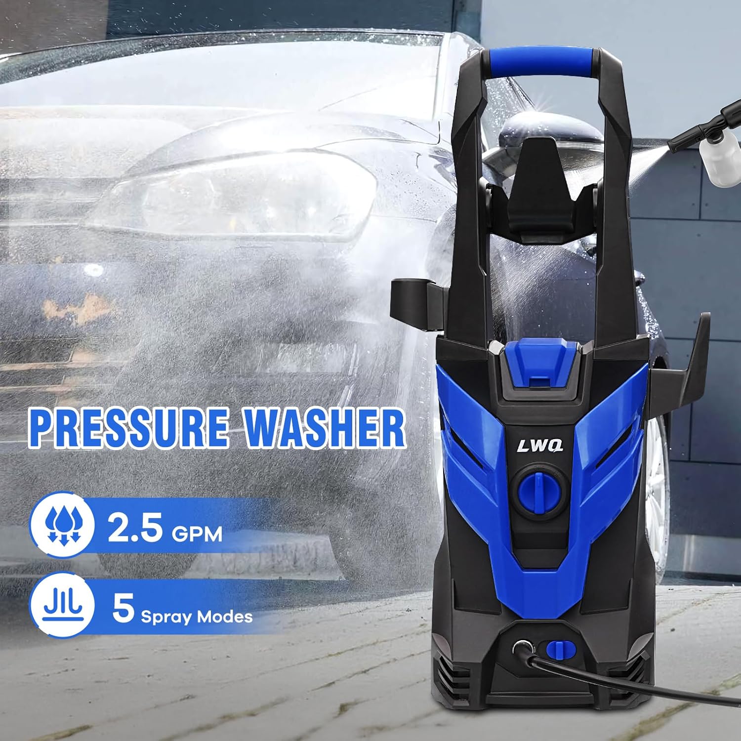 Pressure Washer, Power Washer with 4 Quick Connect Nozzles, High Pressure Cleaning Machine with Foam Cannon for Cars/Fences/Driveways/Patios/Home Cleaning, Blue