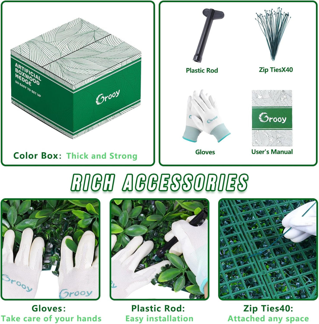 Grass Wall 20"x20" Pack of 12, Artificial Boxwood Panels, Privacy Hedge Fence Screen with UV Protection, Greenery Backdrop for Indoor Home Wedding Decor and Outdoor Garden Backyard