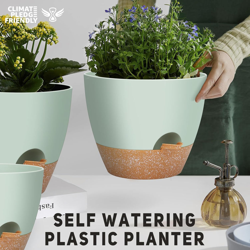 12" 10" 9" Large Self Watering Plant Pots, 3 Pack Flower Pots Planters with Multi Mesh Drainage Holes for Indoor Outdoor Garden Plants and Flowers.