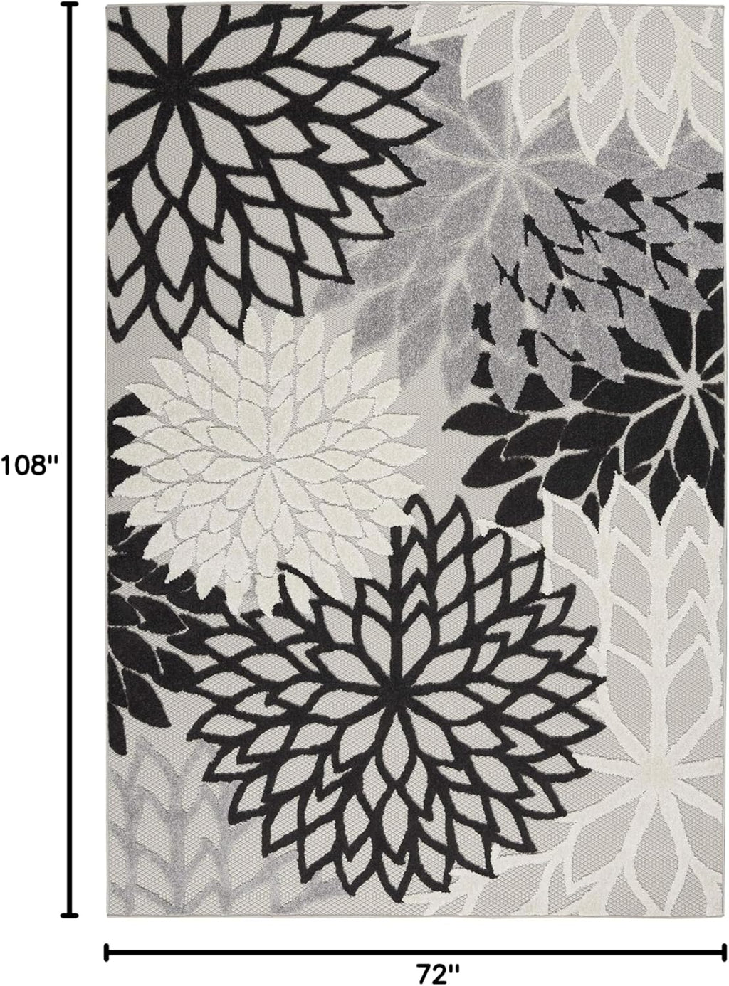 Nourison Aloha Indoor/Outdoor Black White 6' x 9' Area Rug, Tropical, Botanical, Easy Cleaning, Non Shedding, Bed Room, Living Room, Dining Room, Deck, Backyard, Patio (6x9)