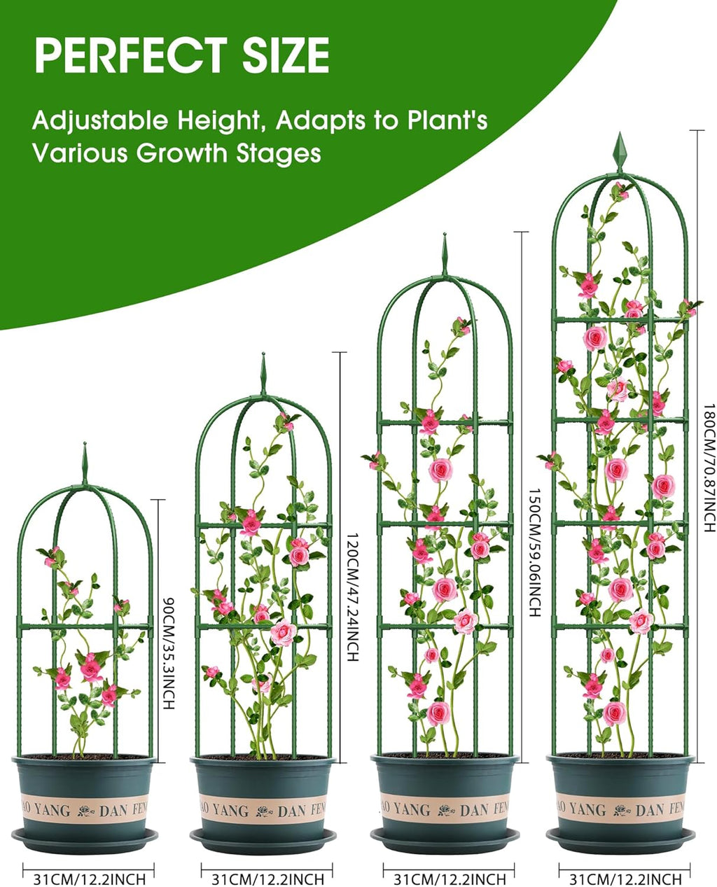 Trellis for Climbing Plants Outdoor, 6FT Garden Obelisk Rustproof PE Coated Metal Potted Plant Climbing Support, Thickened Tube Plant Tower Trellis for Clematis Vine Support Indoor (1 Pack)