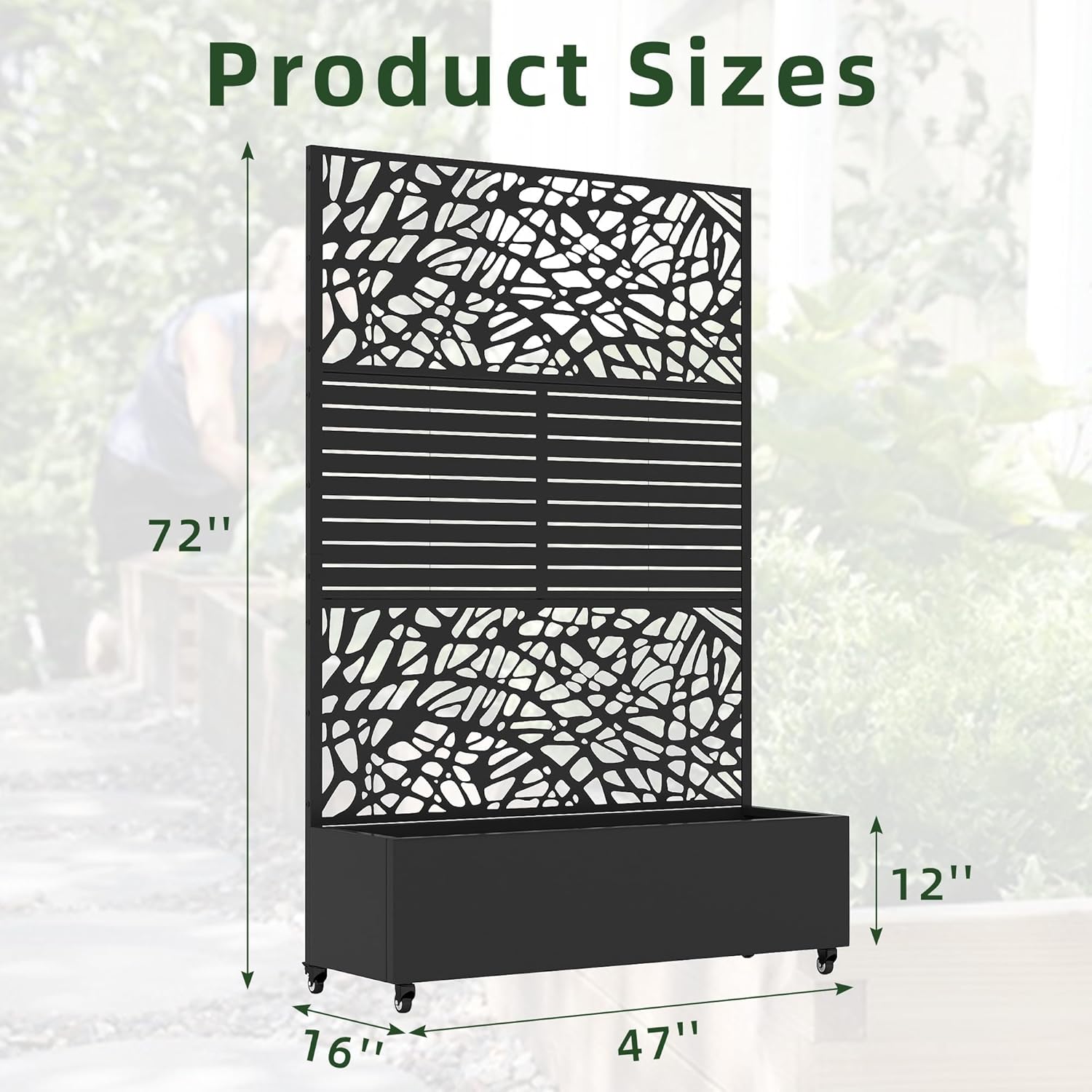 Casaphoria Metal Raised Garden Bed with Trellis and Wheels, 72"x47"x16" Arched Planter Box for Climbing Plants, Vegetables & Vines, Features Drainage Holes and Privacy Screen (Black-Helen&Net)