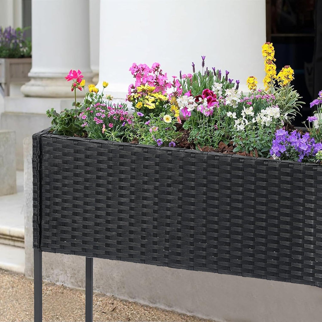 LEWIS&WAYNE Raised Garden Beds Outdoor with Legs Handmade Wicker Planter Box with Removable Liner & Storage Shelf Elevated Garden Bed for Vegetable Flower Herb - Black