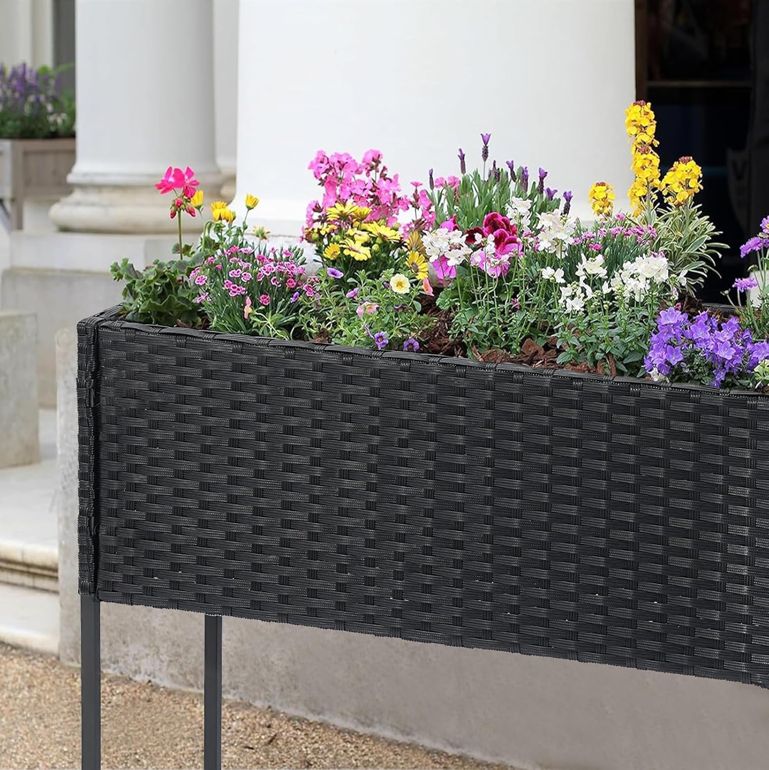 LEWIS&WAYNE Raised Garden Beds Outdoor with Legs Handmade Wicker Planter Box with Removable Liner & Storage Shelf Elevated Garden Bed for Vegetable Flower Herb - Black