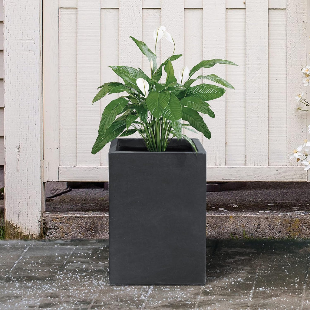 Kante 18.5" H Tall Rectangular Concrete Planters, Outdoor Indoor Lightweight Plant Pots with Drainage Hole and Rubber Plug, Modern Style for Home Garden Patio, Charcoal