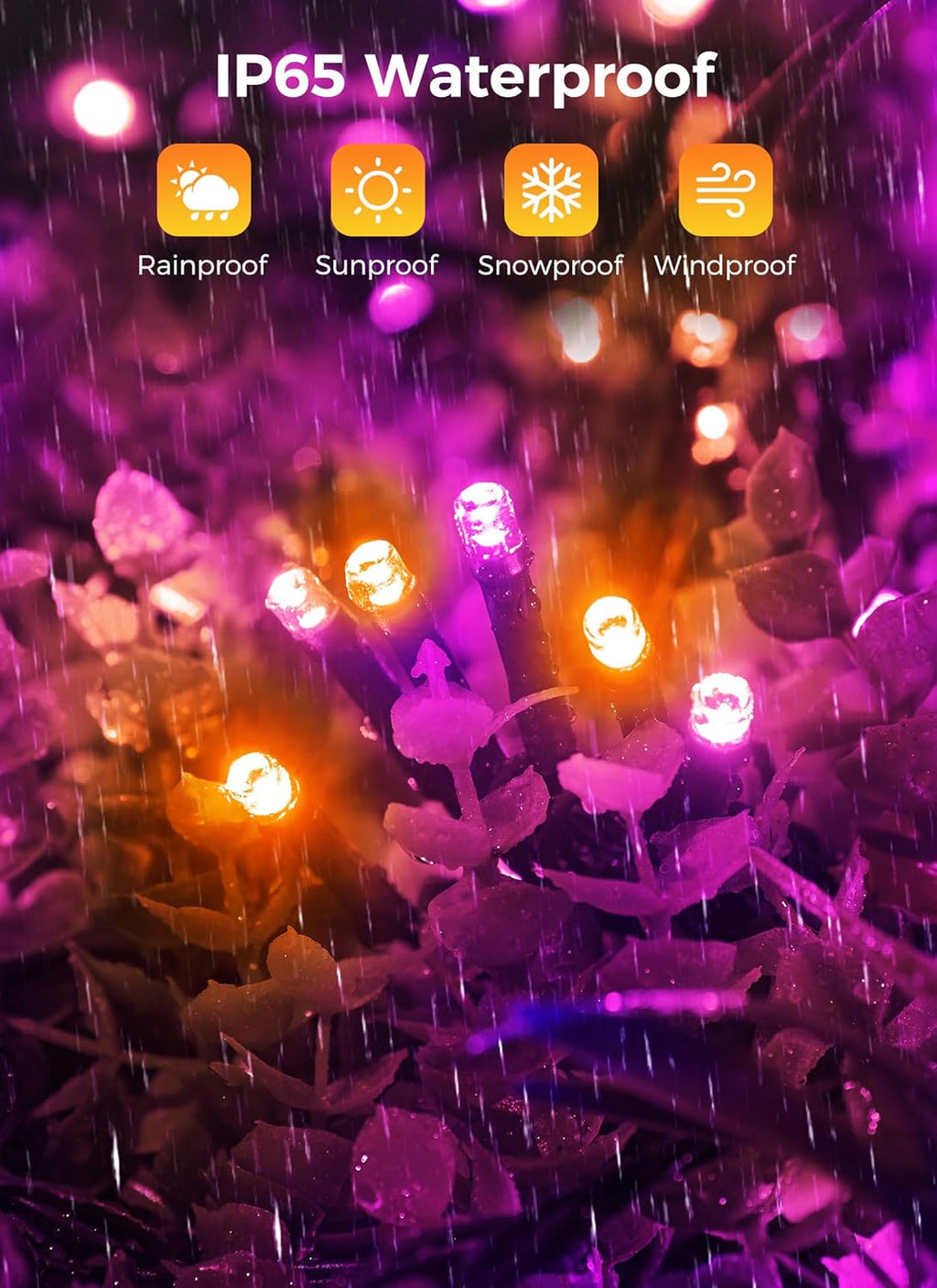 Brightown 2-Pack 400LED 170FT Total Halloween Solar Outdoor Lights IP65 Waterproof Solar Powered Lights with 8 Lighting Modes for Party Garden Yard Home Holiday Tree Decoration Lighting,Orange&Purple