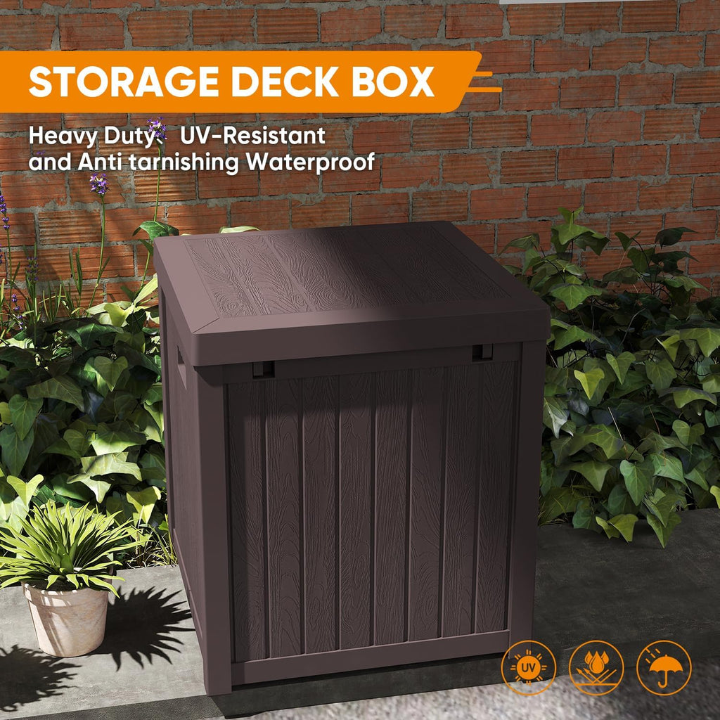 51 Gallon Resin Deck Box, Outdoor Storage Box Waterproof for Patio, Garden, Pool, and Deck, Storage Solution for Cushions, Tools, Delivery Packages, Brown