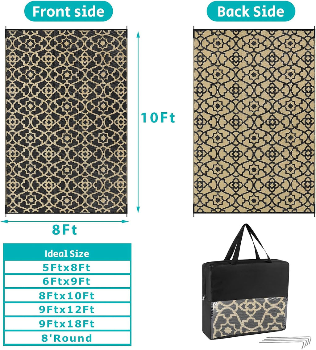 HEBE Outdoor Rug Waterproof 8x10, Reversible Plastic Straw Rug RV Camping Rug, Indoor Outdoor Patio Mat Clearance, Outside Carpet for Porch,Deck,Camper,Balcony,Backyard,Picnic