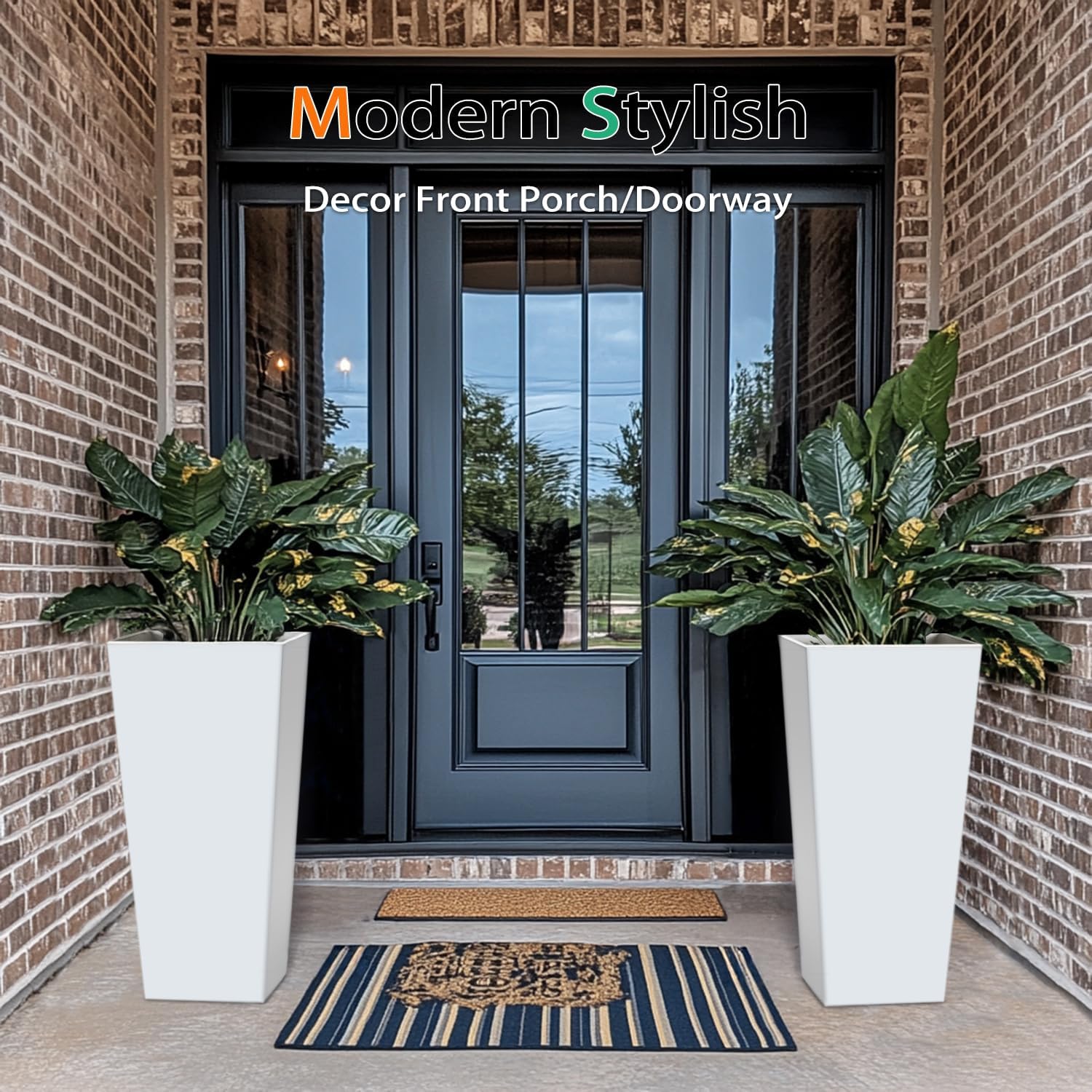 Tall Planters for Outdoor Plants, Large Resin Flower Pots for Garden, Front Porch, Patio, Indoor - Set of 2 (White, 27.5 inch - 2 Pack)