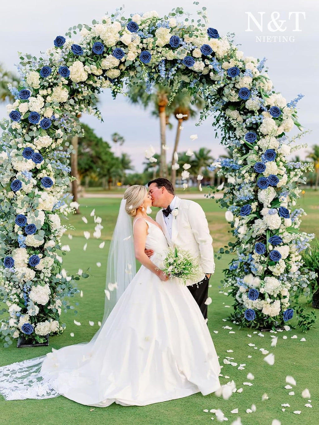 N&T NIETING Artificial Flowers Navy Blue Roses 50Pcs Fake Flowers Foam Roses with Stems for DIY Wedding Bridesmaid Bridal Bouquets Centerpieces Party Home Decoration Baby Shower