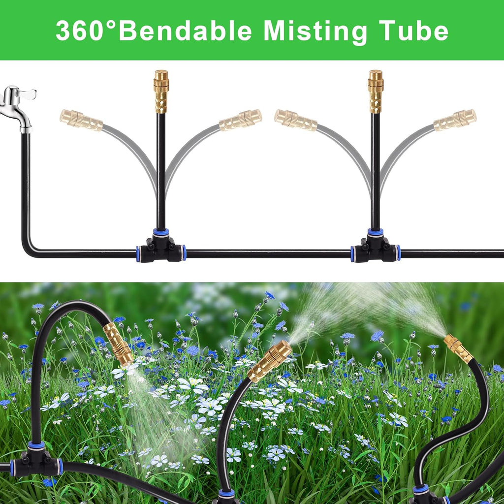 Drip Irrigation Kit, Flexible 360°Adjustable Watering System with Nozzle Control, Misting Hose for Garden, Greenhouse, Lawn, Yard & Potted Plants (49 Feets)