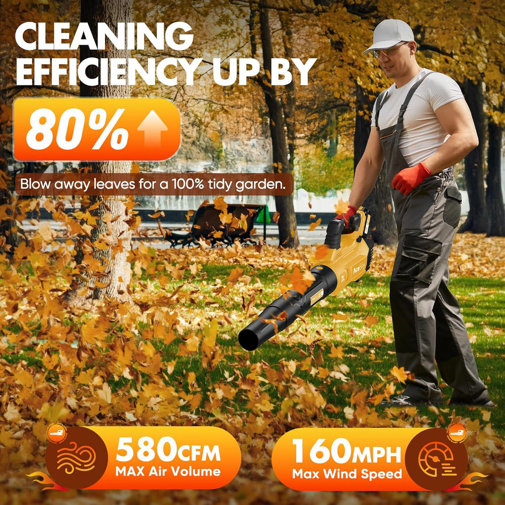 Leaf Blower Cordless - 2025 Update 150000RPM & 3 Speed Levels Electric Leaf Blower with 2 x 4.0Ah Battery and Charger, Extension Tube Blower for Lawn Care, Yard, Garage, Blowing Leaves, Dust or Snow