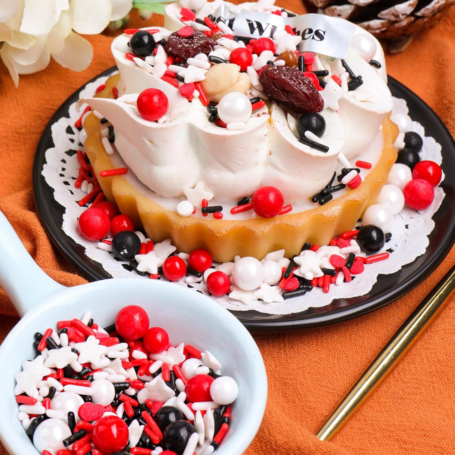 Red White and Black Sprinkles for Cake Decorating, Edible Sprinkle Mix, Perfect for Cake Decorations, Baking, Ice Cream, Cookies, Cupcake Toppers