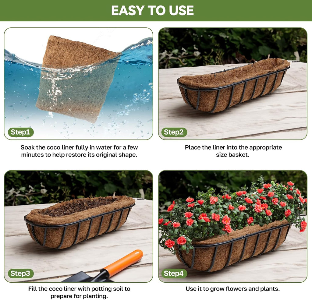 3Pcs Trough Coco Liner 30" Coco Coir Liners for Planters, Liners for Window Boxes Liners, Wall Basket Planters, Railing Hanging Baskets, Garden Planter Baskets