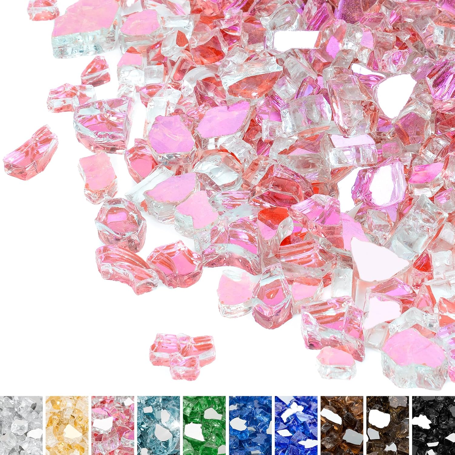 Mr. Fireglass 10 Pounds Fire Glass - 1/4 Inch High Luster Reflective Tempered Glass Rocks for Fireplace Fire Pit Table and Landscaping, Rose Gold