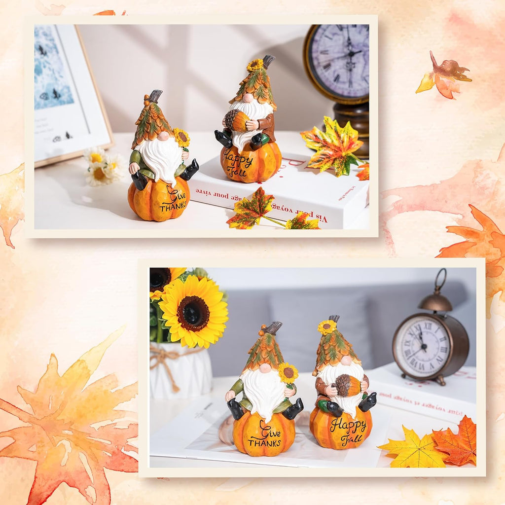 TZSSP Autumn Gnome Resin Figurine 2PCS-Resin Fall Pumpkins Decorations for Harvest Festivals & Parties