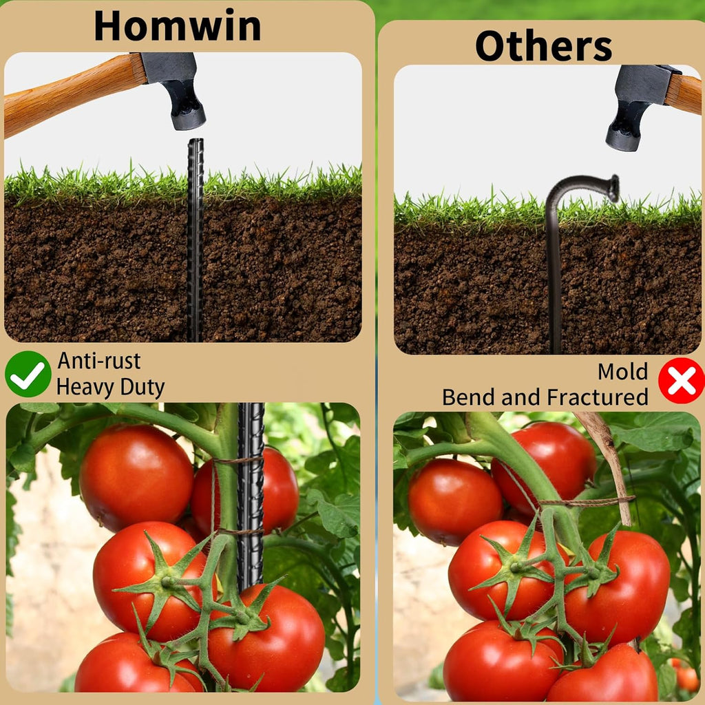 16 inches Rebar Stakes 18-Pack Heavy Duty Ground Stakes Rebar Spikes Garden Stakes Metal Steel Stake for Concrete and Timber Straight Black