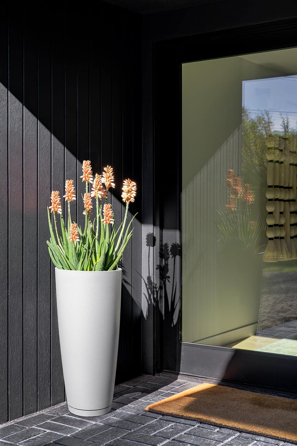 Veradek Vega Round Tall Planter Pots for Indoor/Outdoor Use | Made from Plastic - Stone Mix with Drainage Holes | Perfect for Small to Large Succulent Plants, Flowers, Modern Interior Plants