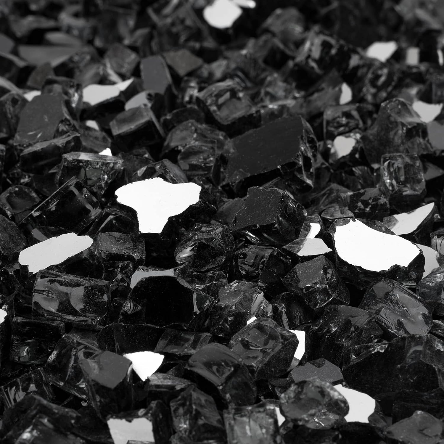 Mr. Fireglass 10 Pounds Fire Glass - 1/2 Inch High Luster Reflective Tempered Glass Rocks for Fireplace Fire Pit Table and Landscaping, Onyx Black