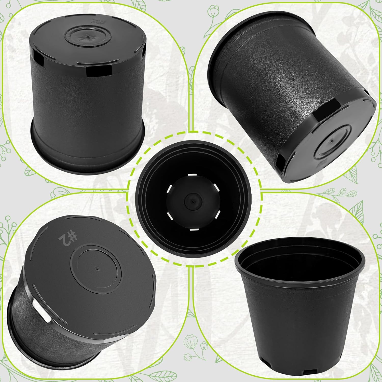 2 Gallon Nursery Pots Plastic Container Injection Molded Pot for Plants Flexible with Drainage Holes Suitable for Plants Soil Growers or Hydroponics Black 10 Pcs